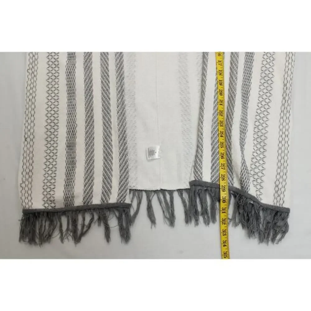 Olive +‎ Oak Open Front Fringe Cardigan Women M Cream Gray Striped Boho Kimono